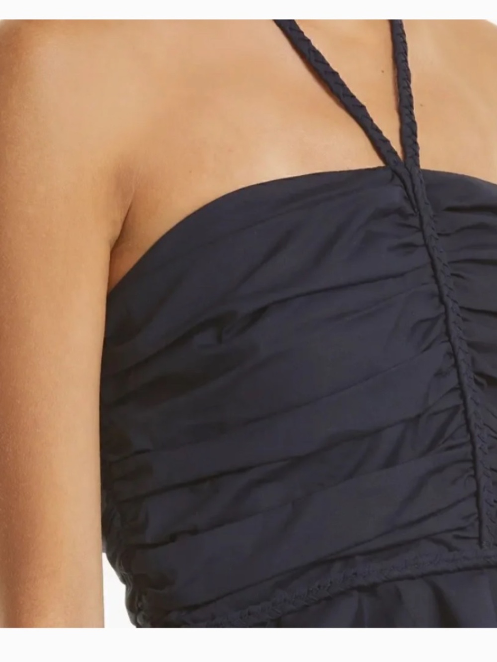 Veronica Beard Arienne Ruched Peplum Halter Top-navy blue size 4